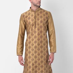 DEYANN Men Brown Ethnic Motifs Embroidered Regular Dupion Silk Kurta with Pyjamas-picture-57