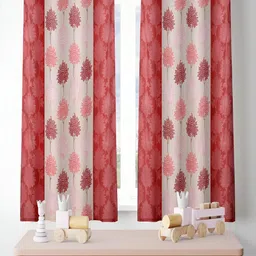 ERIC LONDON Red & Beige 2 Pieces Floral Printed Room Darkening Window Curtains-image-60