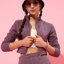 STREET 9 Women Beautiful Lavender Striped Jacket-39