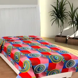 Supreme Home Collective Blue& Red Geometric Microfiber 144 TC Single Bedsheet-image-43