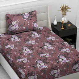 FABINALIV Brown Floral 300 TC Single Bedsheet with 1 Pillow Cover-image-25