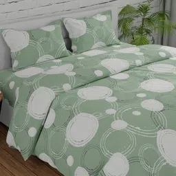 Huesland Green & White Geometric Printed 144 TC Cotton Single Bedsheet Set 2.23 m x 1.39 m-image-81