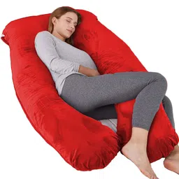 Mom's Moon Red Faux Velvet C-Shaped Maternity Pillow-image-72