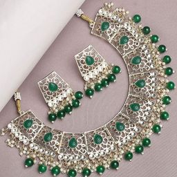 OOMPH Kundan-studded & Beaded Necklace & Earrings-21