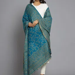HANDICRAFT PALACE Women  Turquoise Blue & Beige Floral Woven-Design Woolen Shawl-image-82