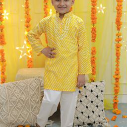 BownBee Boys Leheriya Printed Gotta Patti Pure Cotton Kurta with Pyjamas-picture-10