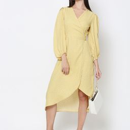 DRIRO Yellow & White Polka Dot Printed Midi Dress-image-52