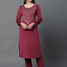 AURELIA Ethnic Motifs Yoke Design Thread Work Kurta with Trousers-19