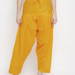 Clora Creation Women Yellow Solid Loose-Fit Pure Cotton Salwar-image-43