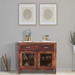 woodsworth from pepperfry Avian Sheesham Wood Crockery Unit In Provincial Teak Finish-picture-46
