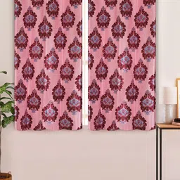 Aura White & Red 2 Pcs Floral Printed Window Curtain-16