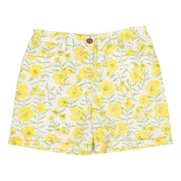 My Little Lambs Girls Yellow Floral Printed Cotton Shorts-picture-21