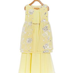 Ethnovog Girls Yellow  Silver-Toned Embroidered Made to Measure Lehenga Choli Set-image-17
