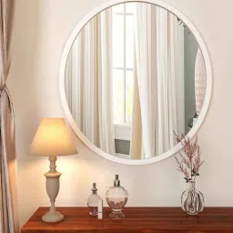 homscape Minimalist Walnut Finish Wooden Round Wall Mirror-picture-44