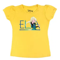 Disney by Wear Your Mind Girls Yellow Frozen Character Printed Pure Cotton T-shirt-image-65