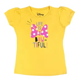 Disney by Wear Your Mind Girls Yellow Typography Printed Extended Sleeves T-shirt-image-83