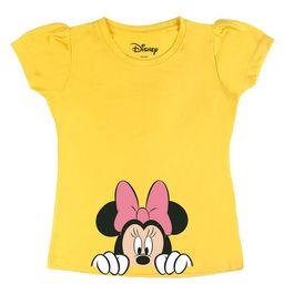 Disney by Wear Your Mind Girls Yellow  Black Minnie Mouse Printed Pure Cotton T-shirt-image-68