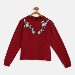 Belle Fille Girls Maroon Floral Embroidered Sweatshirt-image-29