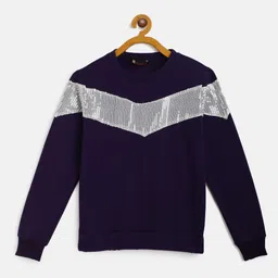 Belle Fille Kids Purple & White Sequined Colourblocked Sweatshirt-image-42