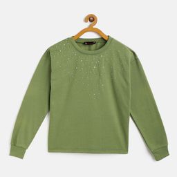 Belle Fille Unisex Kids Olive Green Embellished Sweatshirt-image-31