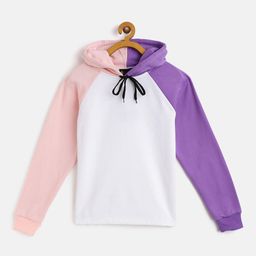 Belle Fille Kids White & Pink Colourblocked Hooded Sweatshirt-image-75