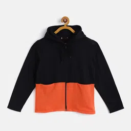 Belle Fille Kids Black & Orange Colourblocked Fleece Lightweight Tailored Jacket-image-77
