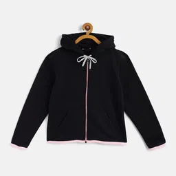 Belle Fille Kids Black Solid Fleece Hooded Sweatshirt-image-25