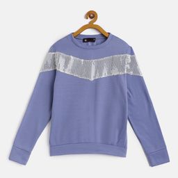 Belle Fille Kids Blue & White Sequined Colourblocked Sweatshirt-image-66