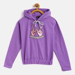 Belle Fille Kids Purple Typography Embroidered Hooded Sweatshirt-image-17