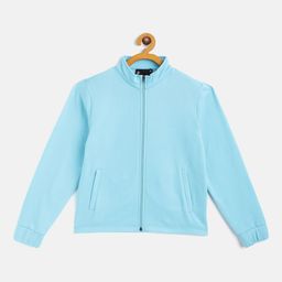 Belle Fille Kids Turquoise Blue Solid Fleece Lightweight Longline Tailored Jacket-image-92