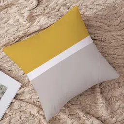 STITCHNEST Yellow & White Colourblocked 16" x 16" Square Cushion Cover-32