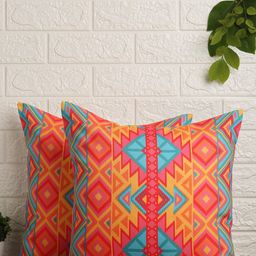 Alina decor Yellow & Orange Set of 2 Geometric Square Cushion Covers-3