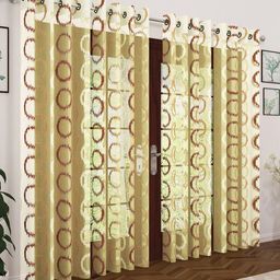 Story@home Yellow & Brown Set of 4 Geometric Sheer Door Curtain-12