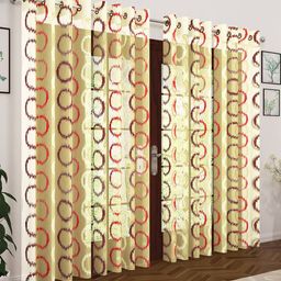 Story@home Yellow & Red Set of 4 Embroidered Sheer Door Curtains-2