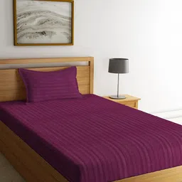 HOSTA HOMES Purple Striped 260 TC Cotton 1 Single Bedsheet with 1 Pillow Cover-image-69