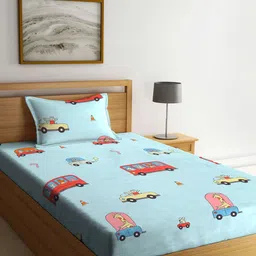 Arrabi Blue & Red Cartoon Characters 300 TC Single Bedsheet with 1 Pillow Cover-picture-11