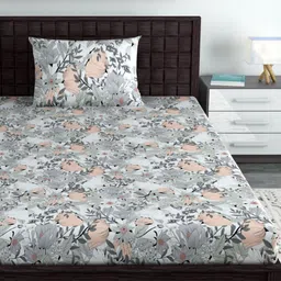 Divine Casa Garden Bliss Peach Printed Pure Cotton 144TC Single Bedsheet Sets-0.9m x 2.23m-image-95