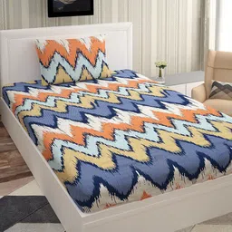 Urban Magic White & Orange Geometric 130 TC Single Bedsheet with 1 Pillow Cover-image-60