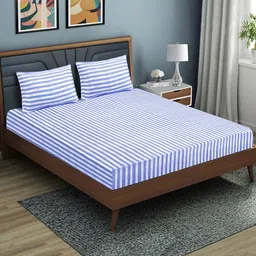 Good Homes by Home Candy Blue Striped Microfiber 140 TC Queen Bedsheet & 2 Pillow Covers-picture-52