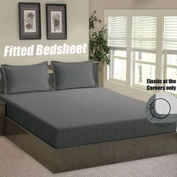 Good Homes by Home Candy Grey Striped 144 TC Queen Bedsheet with 2 Pillow Covers-picture-38