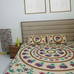 THE CONVERSION Yellow & Purple Floral Cotton 120 TC Queen Bedsheet with 2 Pillow Covers-picture-14