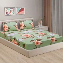 Good Homes by Home Candy Green Microfiber 140 TC Queen Bedsheet With 2 Pillow Covers-picture-49