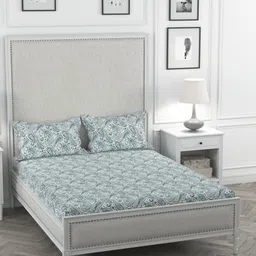 ROSARA HOME Teal & White Ethnic Motifs 200 TC Queen Bedsheet with 2 Pillow Covers-image-88