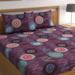CHHAVI INDIA Purple & White Floral 210 TC Queen Bedsheet with 2 Pillow Covers-image-97