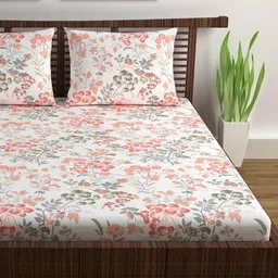 Divine Casa White & Pink Floral 144 TC Queen Bedsheet with 2 Pillow Covers-image-38