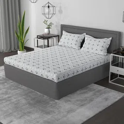 ROSARA HOME Navy Blue & White Geometric 144 TC King Bedsheet with 2 Pillow Covers-picture-12