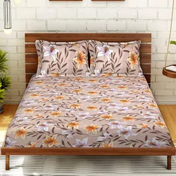 Kuber Industries Brown & Orange Floral 144 TC Cotton King Bedsheet with 2 Pillow Covers-image-57
