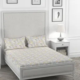 ROSARA HOME Yellow & Grey Ethnic Motifs 200 TC King Bedsheet with 2 Pillow Covers-image-91