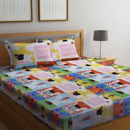 Arrabi White Cartoon Characters 300 TC King Bedsheet with 2 Pillow Covers-image-88