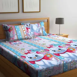 Arrabi Blue & Pink Cartoon Characters 300 TC King Bedsheet with 2 Pillow Covers-image-72